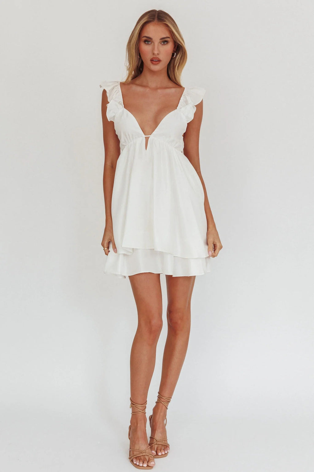 Siren Song Frill Strap Mini Dress White