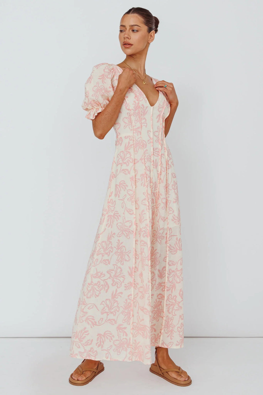 Sitting Pretty Pintuck Pleat Puff Sleeve Dress Pink