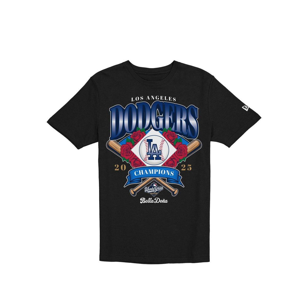 Bella Doña x Los Angeles Dodgers 2025 World Series Champions Black T-Shirt