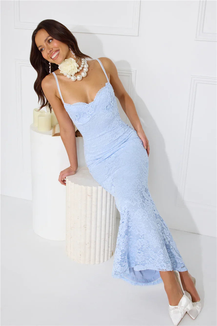 Soft Sweet Lace Maxi Dress Blue