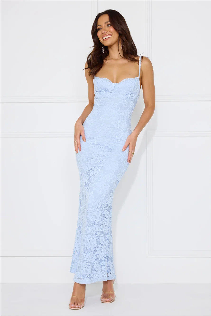 Soft Sweet Lace Maxi Dress Blue
