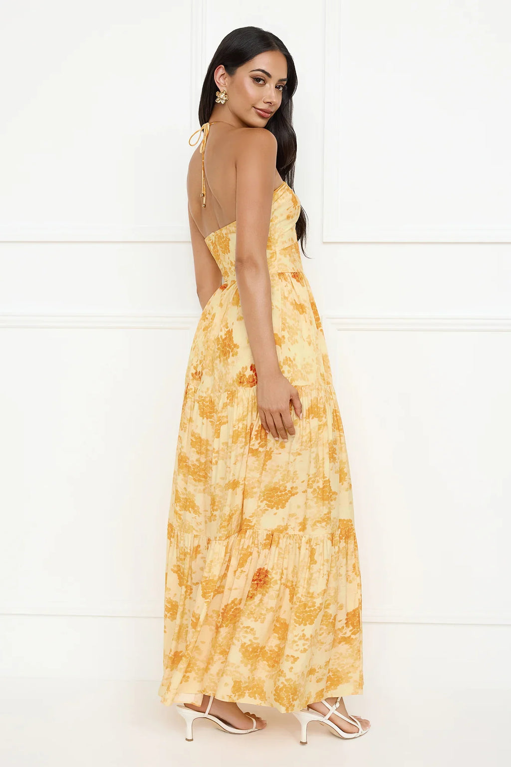 Silken Sunshine Halter Maxi Dress Yellow