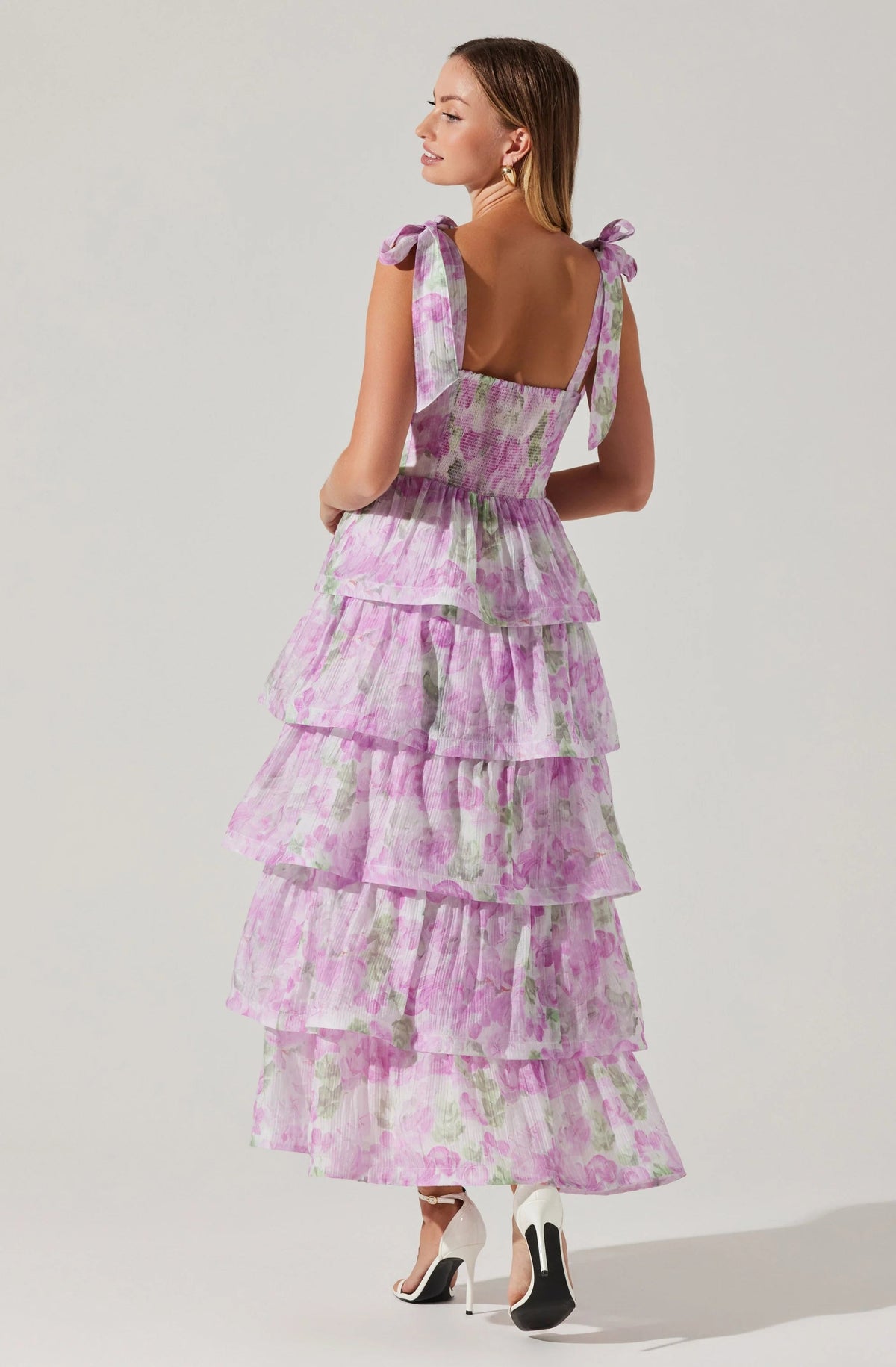 Zirconia Tie Strap Tiered Dress