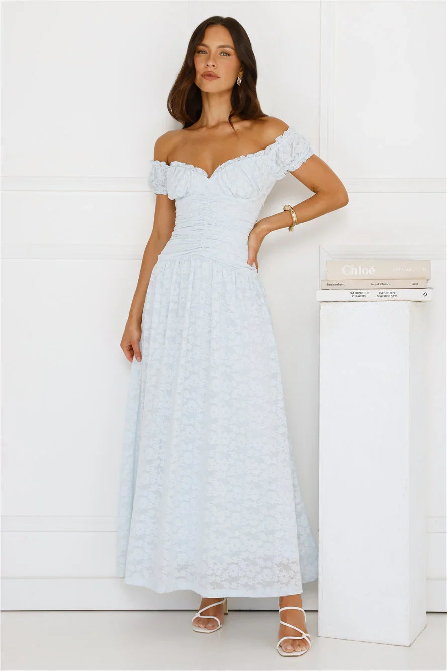 Soft Serve Off Shoulder Maxi Dress Blue