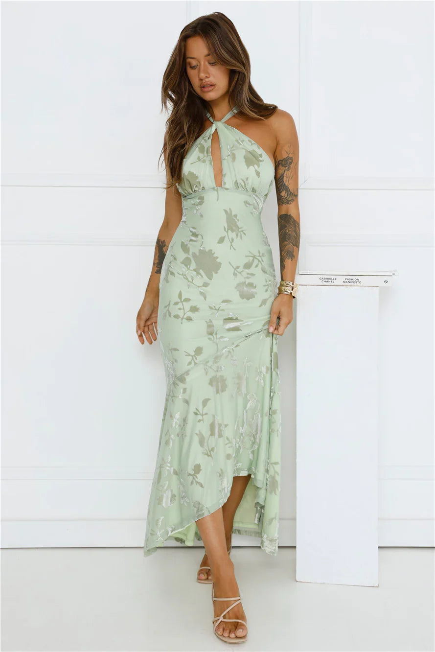Social Girl Halter Maxi Dress Sage