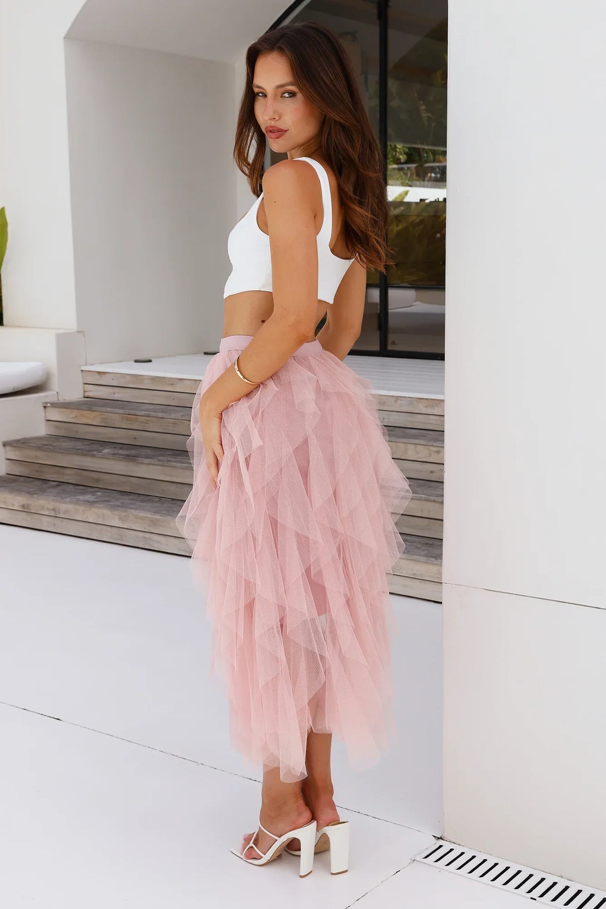 Twirl This Way Tulle Midi Skirt Pink