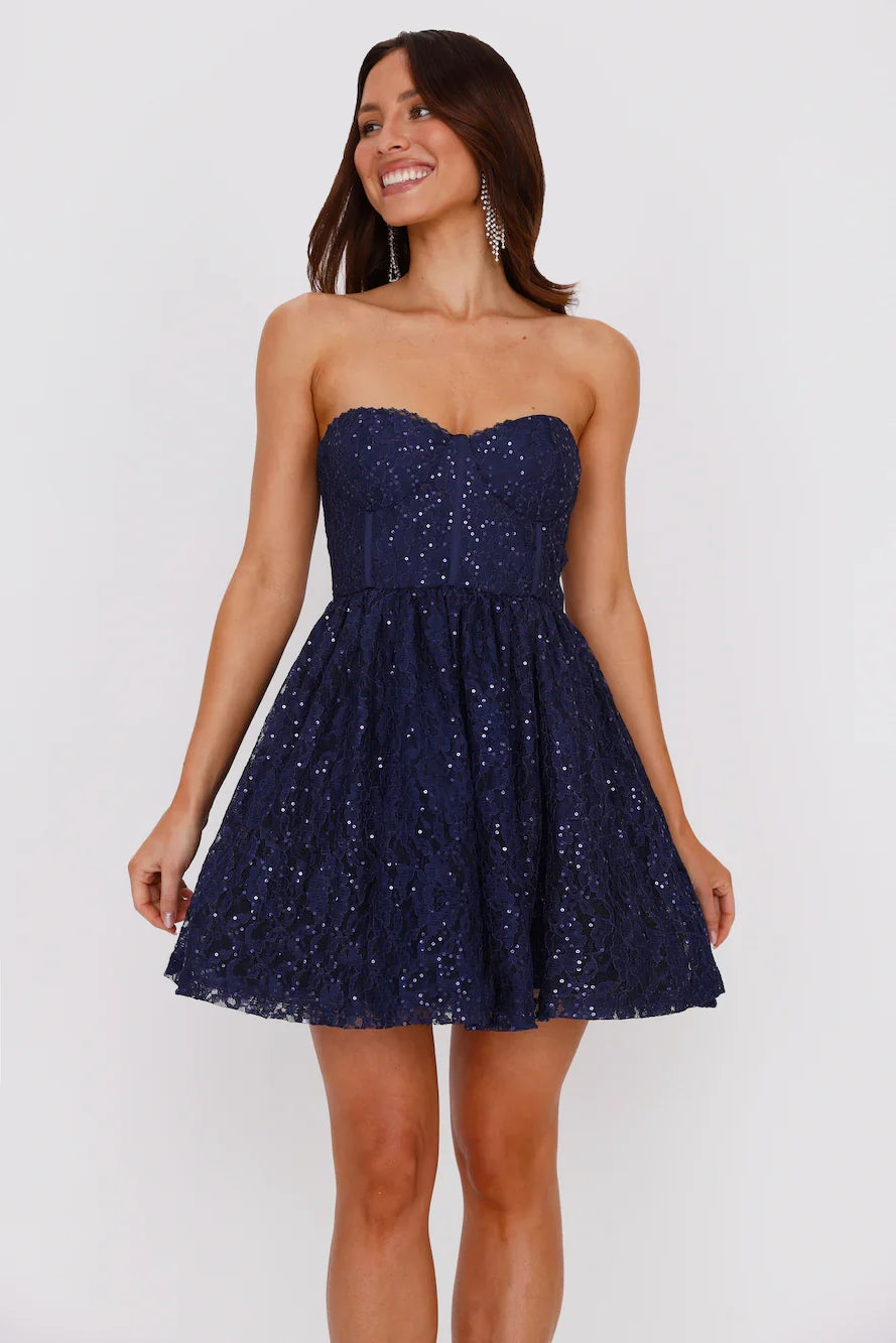 Soirée Star Strapless Sequin Mini Dress Navy