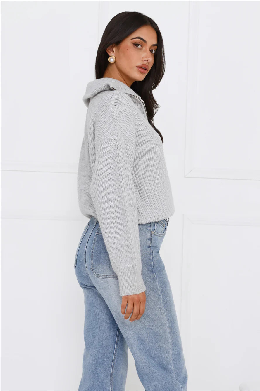Snowfall Knitted Half Zip Sweater Grey