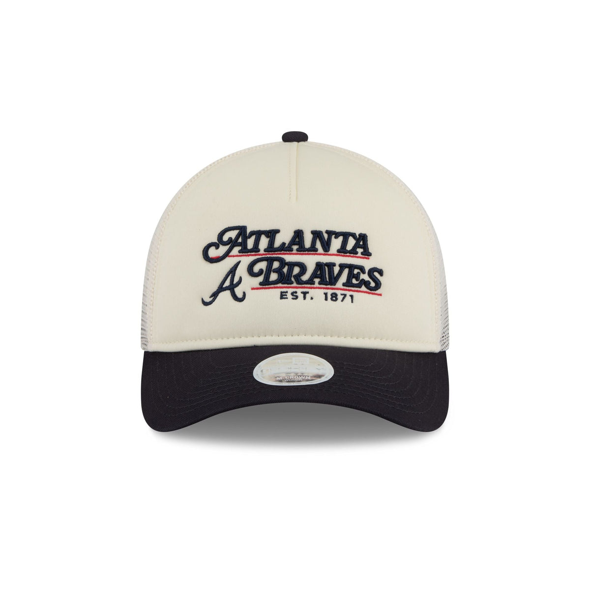 Atlanta Braves Retro Chrome Women's White 9FORTY M-Crown A-Frame Trucker Hat