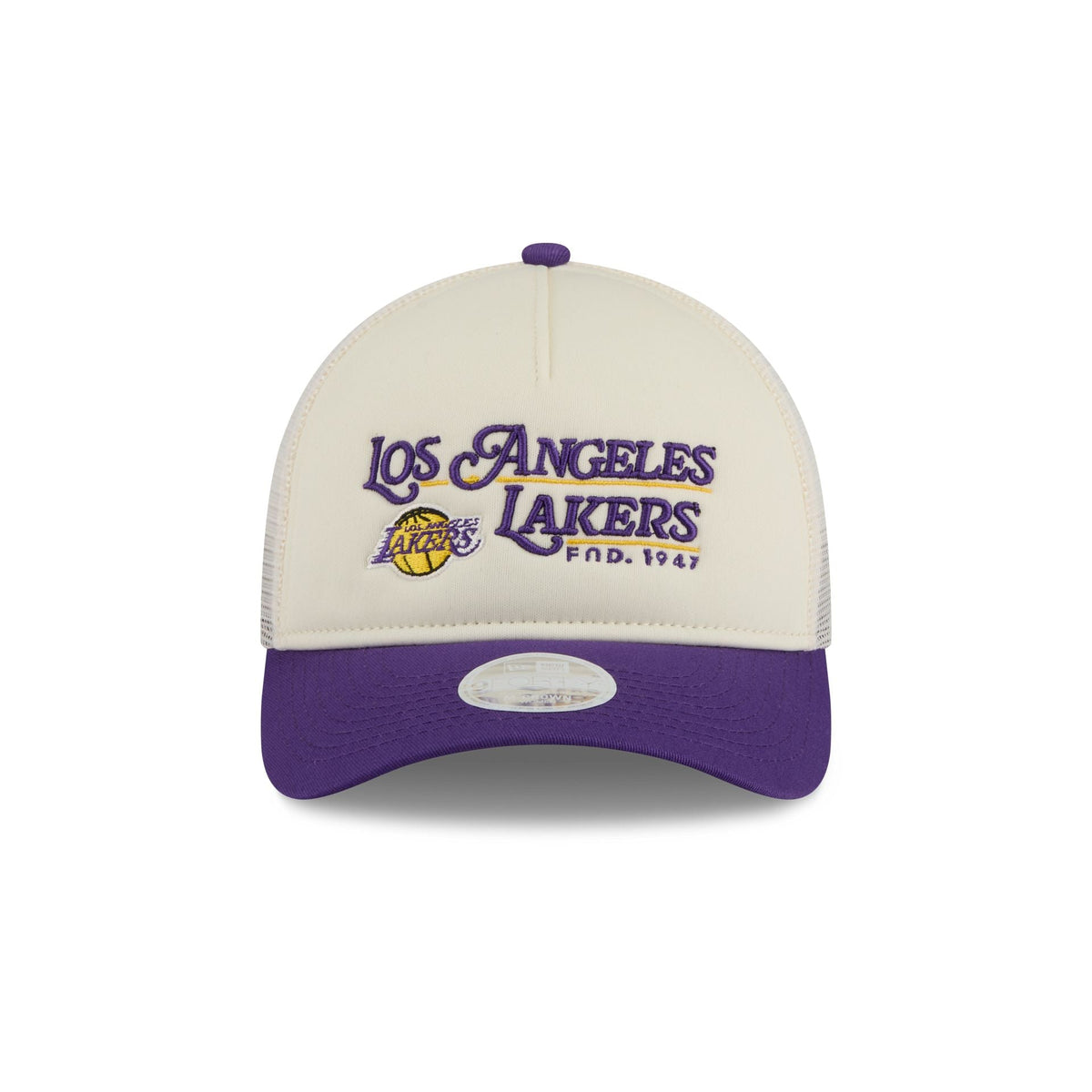 Los Angeles Lakers Retro Chrome Women's White 9FORTY M-Crown A-Frame Trucker Hat