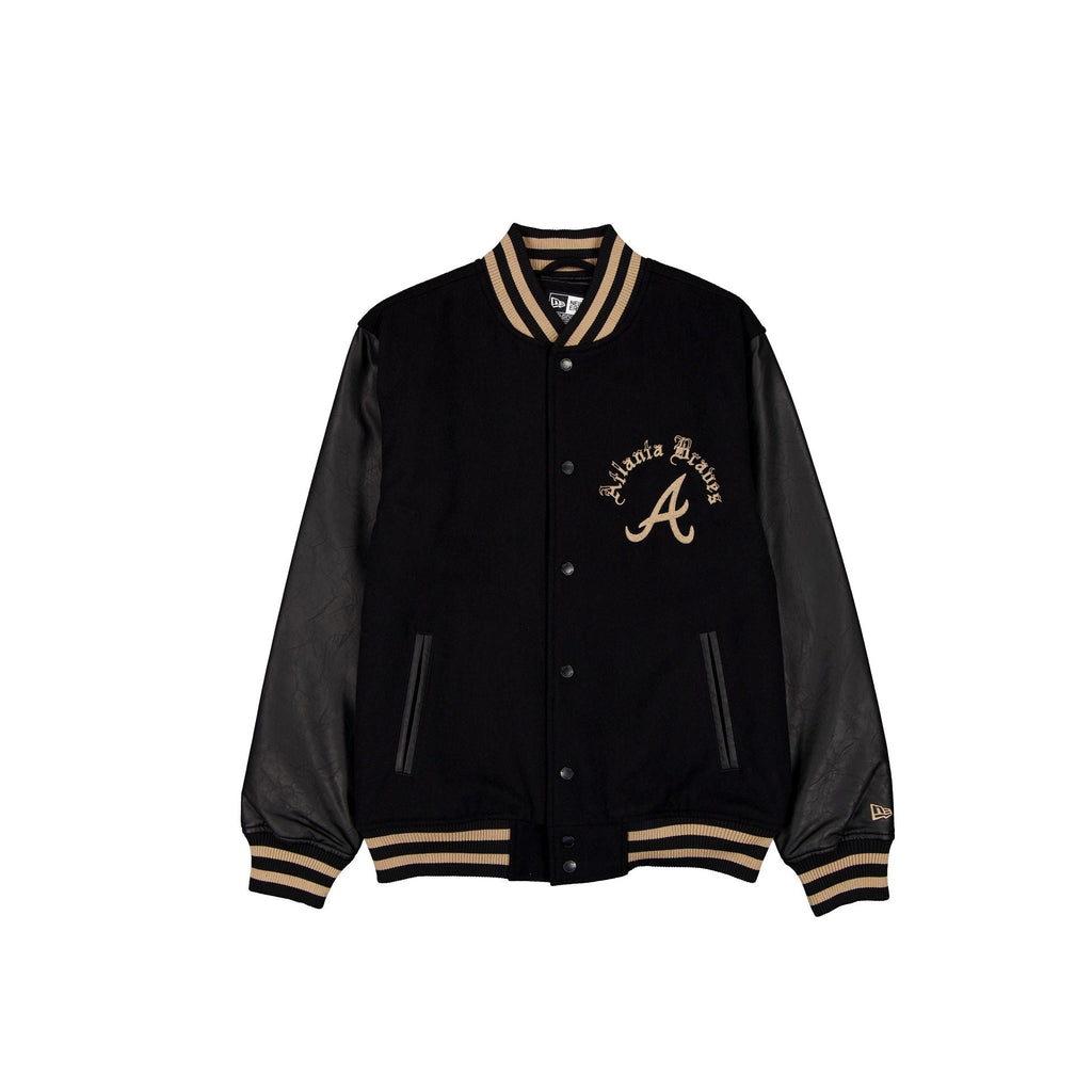 Atlanta Braves Gothic Lettering Black Wool Varsity Jacket