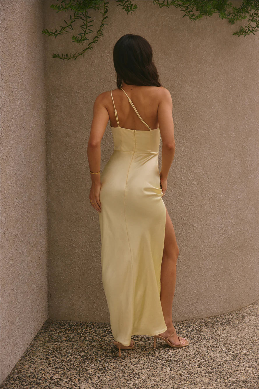 Olive Branch One Shoulder Maxi Dress Yellow