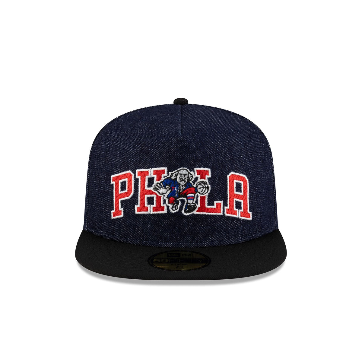 Philadelphia 76ers Navy Denim 59FIFTY A-Frame Fitted Hat