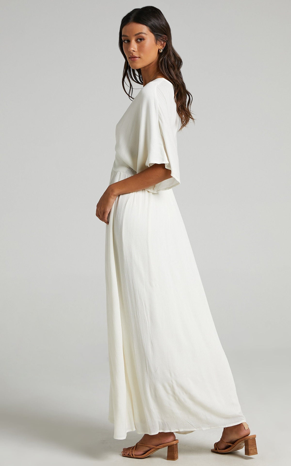 Sitting Pretty Maxi Dress - Short Sleeve Button Down Dress in Natural