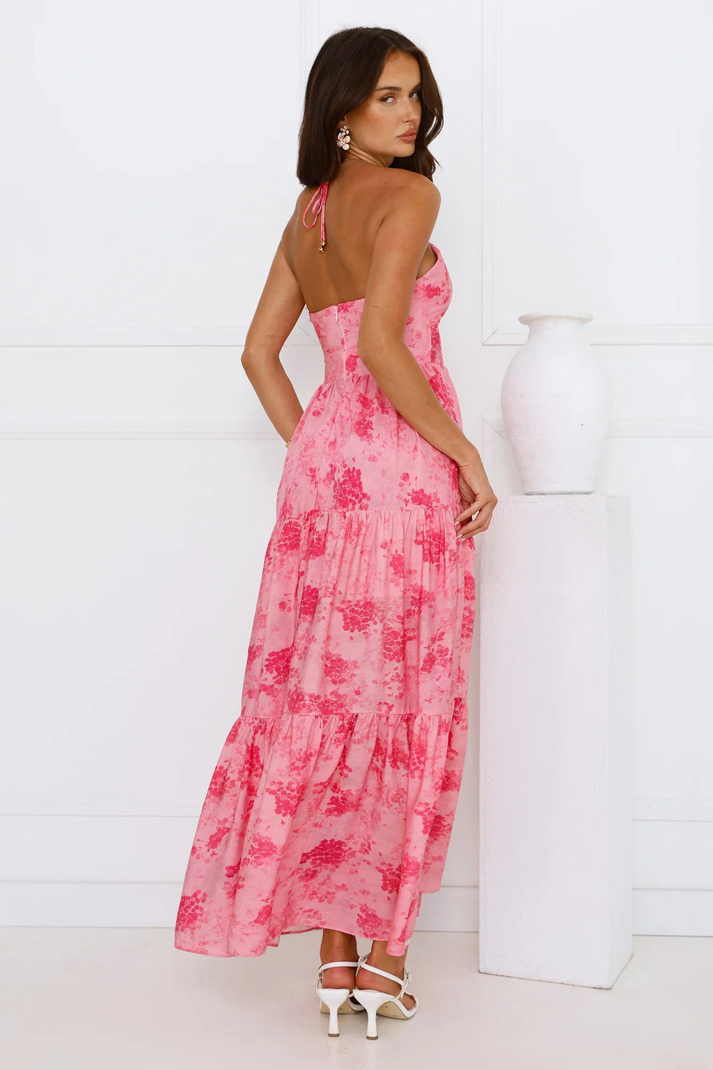 Silken Sunshine Halter Maxi Dress Pink