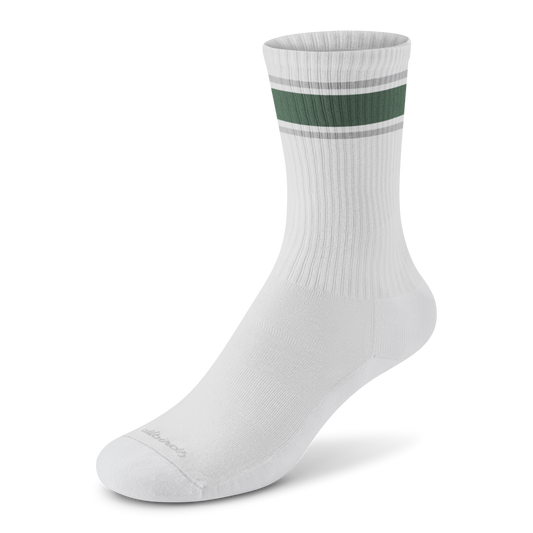 Anytime Crew Sock - Blizzard. Verdant Green (Light Grey Sole)