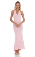 Twist V-Neck Maxi Dress in Pink