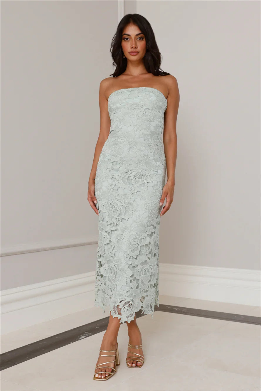Timeless Classic Strapless Lace Maxi Dress Sage