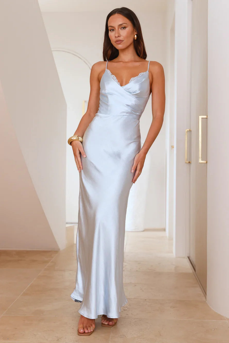 Society Soiree Satin Maxi Dress Blue