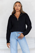 Snowfall Knitted Half Zip Sweater Black