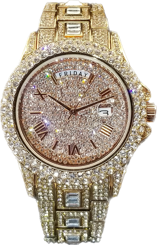 IL -Watch Timepiece with Full Diamonds in Luxury Gold. Waterproof