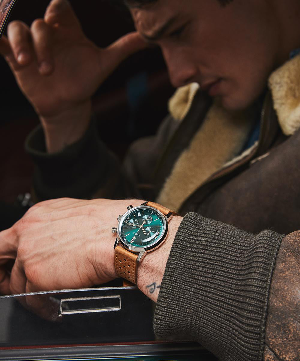 Marlin® Chronograph Tachymeter 40mm Leather Strap Watch