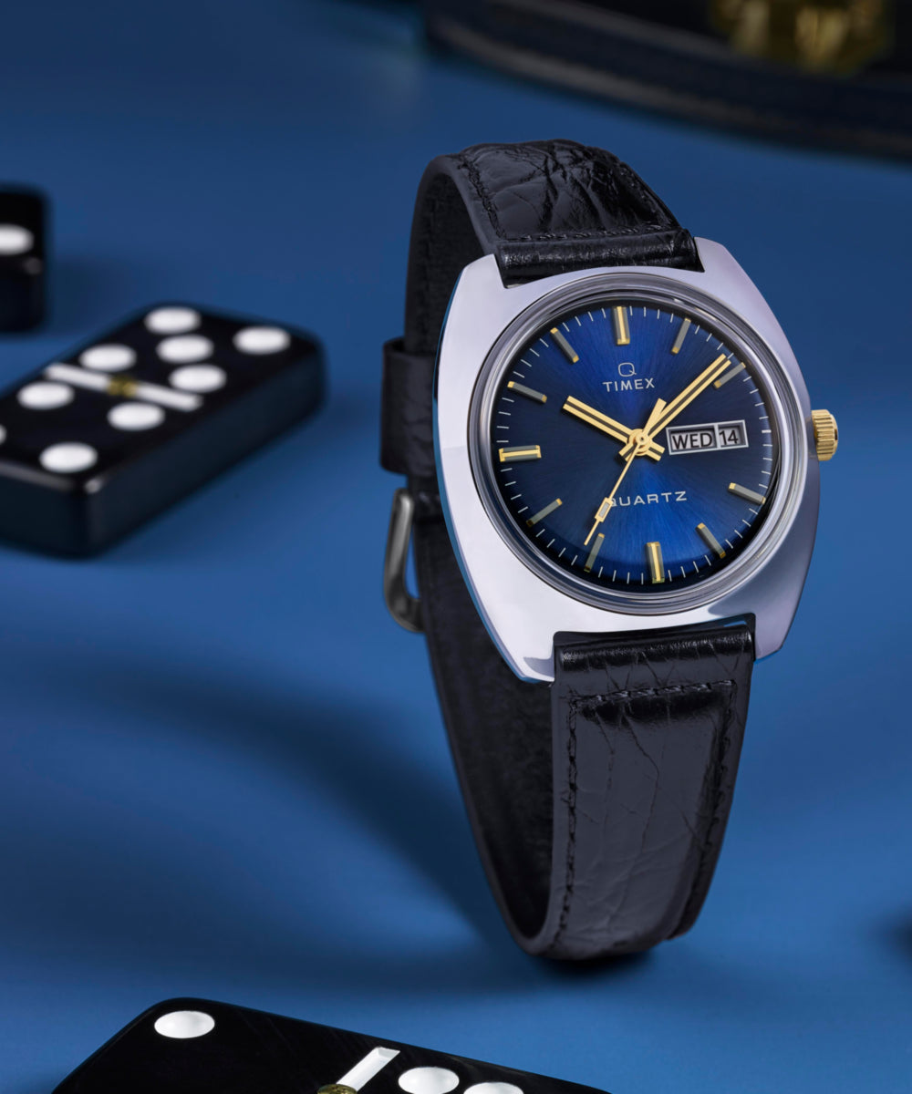 Q Timex® 1978 Day/Date 37.5mm Leather Strap Watch
