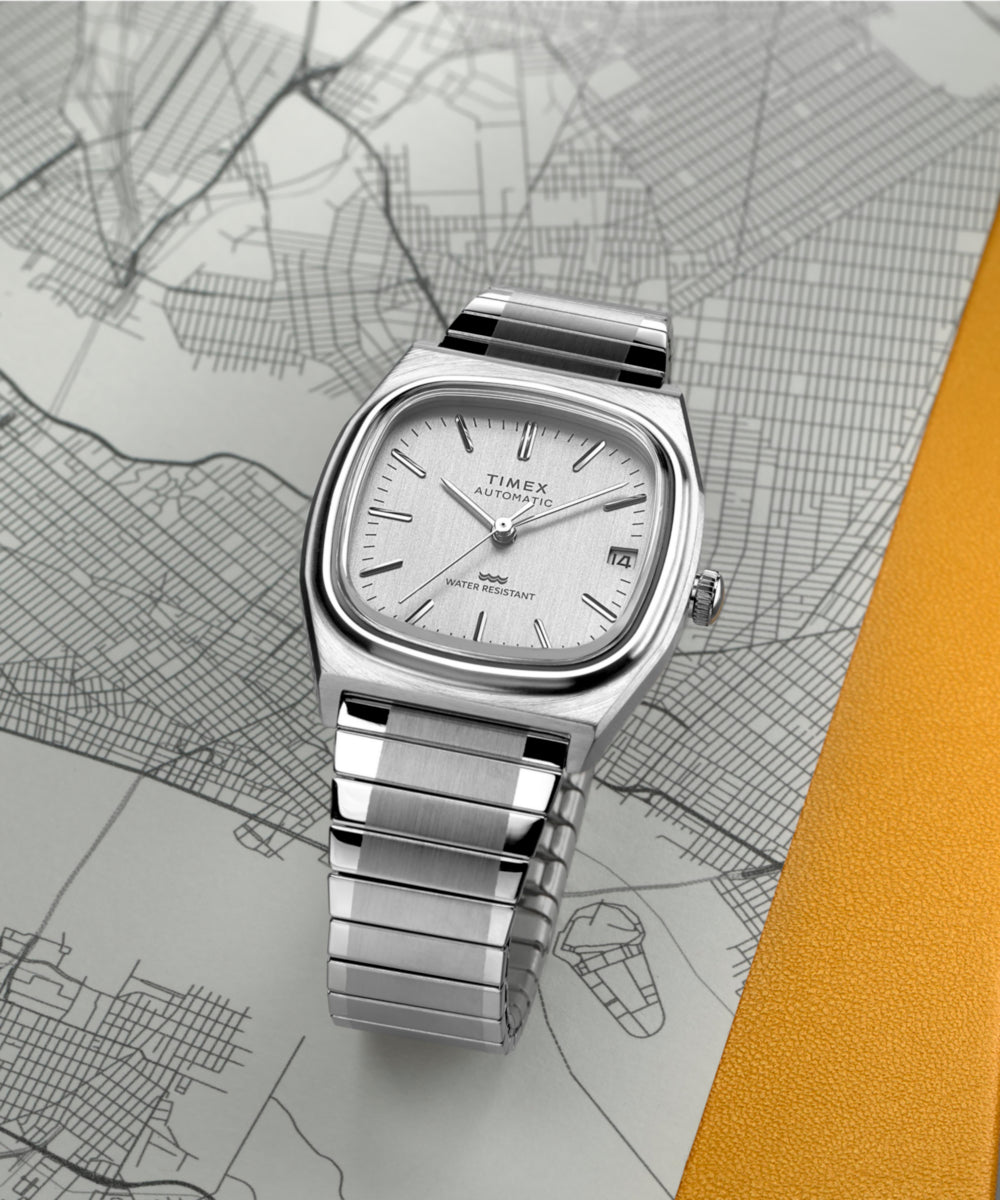 Timex® Automatic 1983 E Line Reissue 34mm Stainless Steel Expansion Band Watch