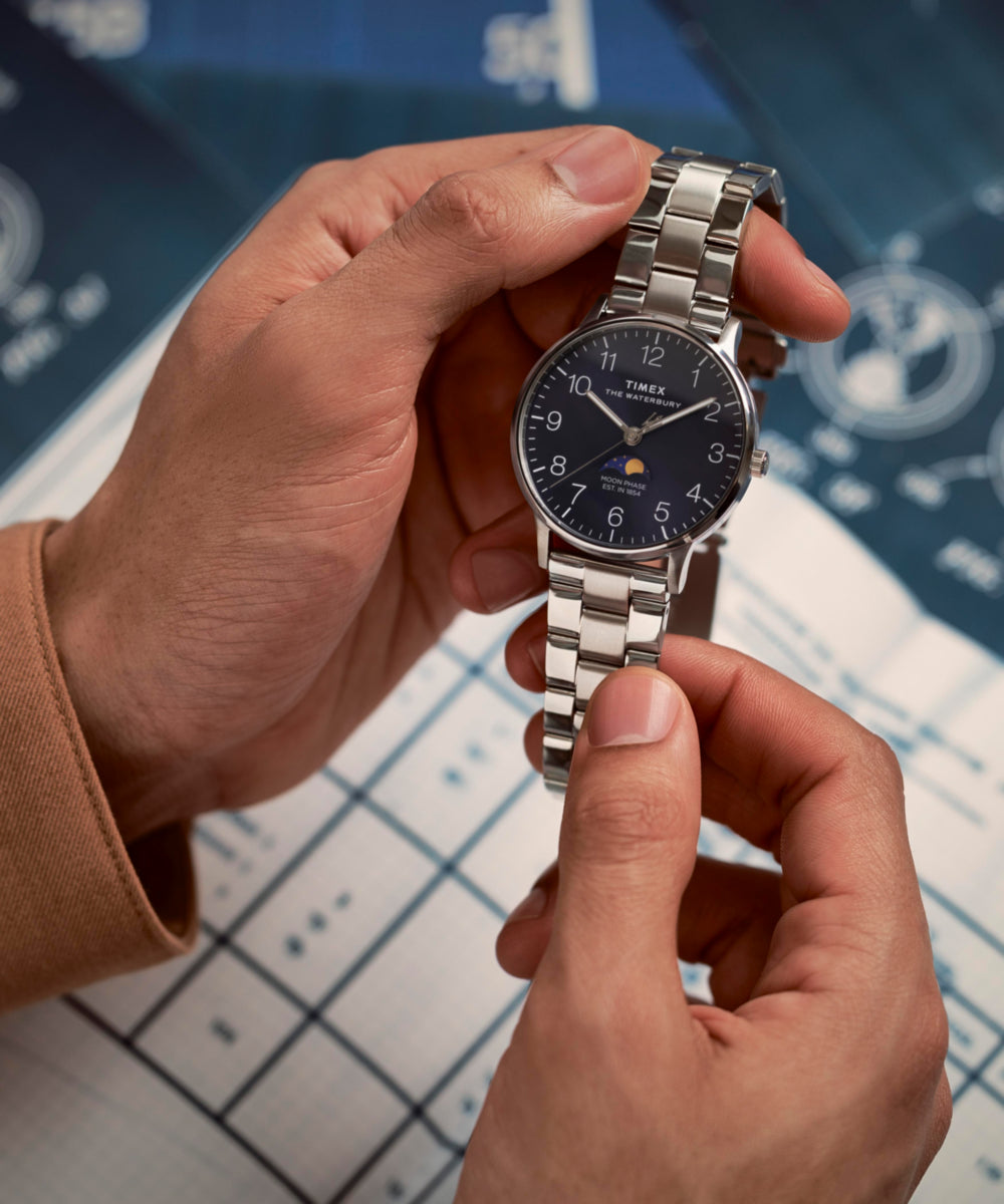 Waterbury Classic Moon Phase 40mm Stainless Steel Bracelet Watch 