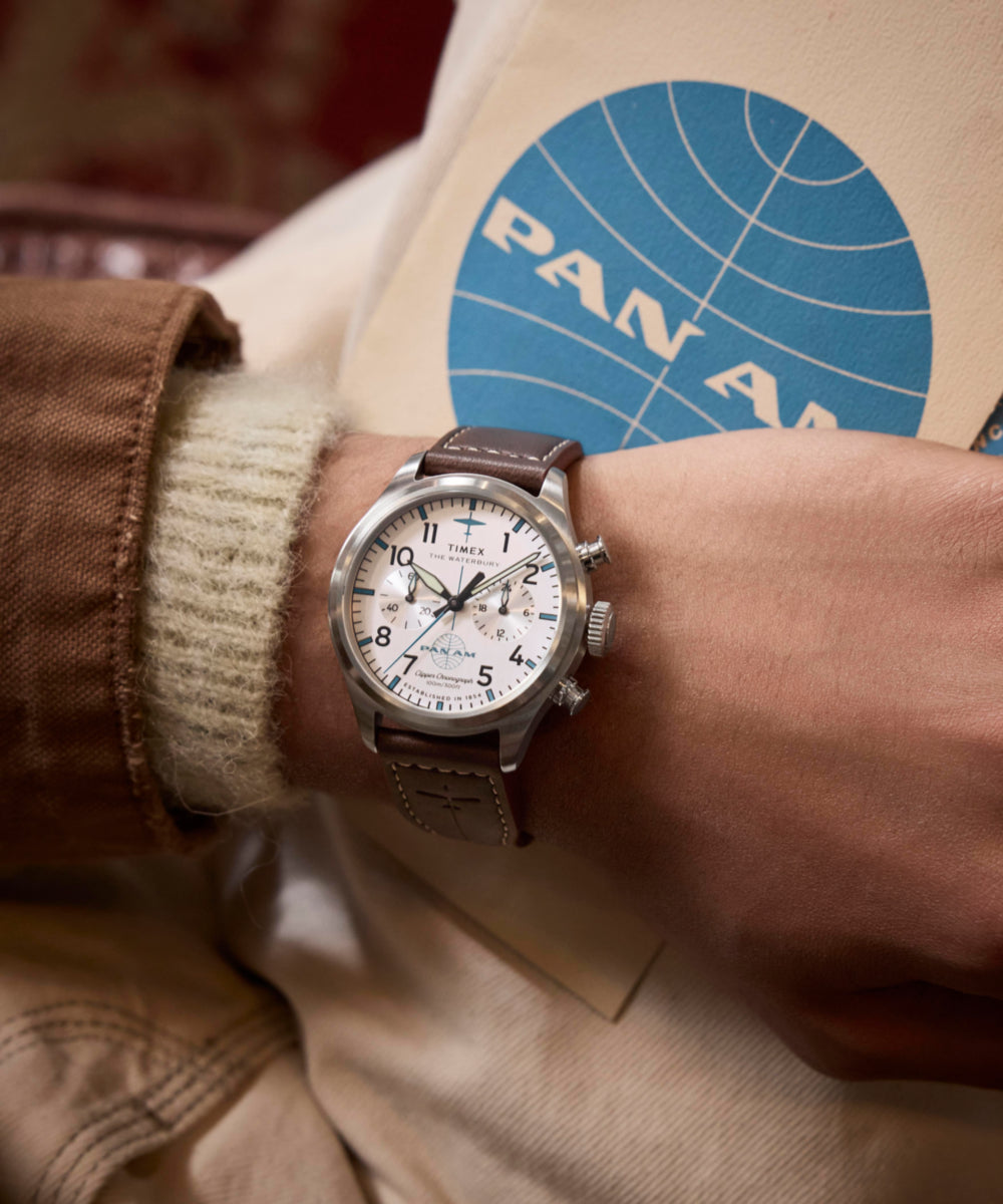 Timex x Pan Am® Waterbury Ace Chronograph 41mm Leather Strap Watch