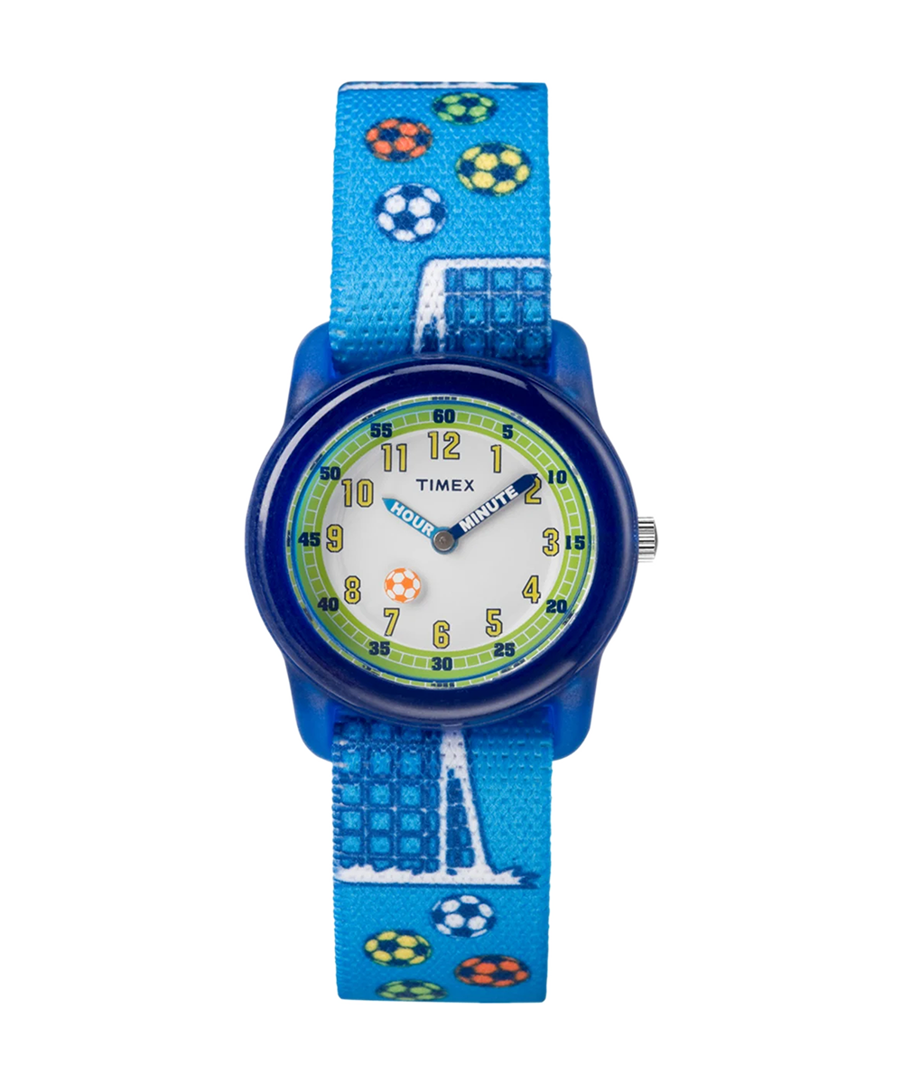 TIMEX TIME MACHINES® 29mm Blue Soccer Elastic Fabric Kids Watch
