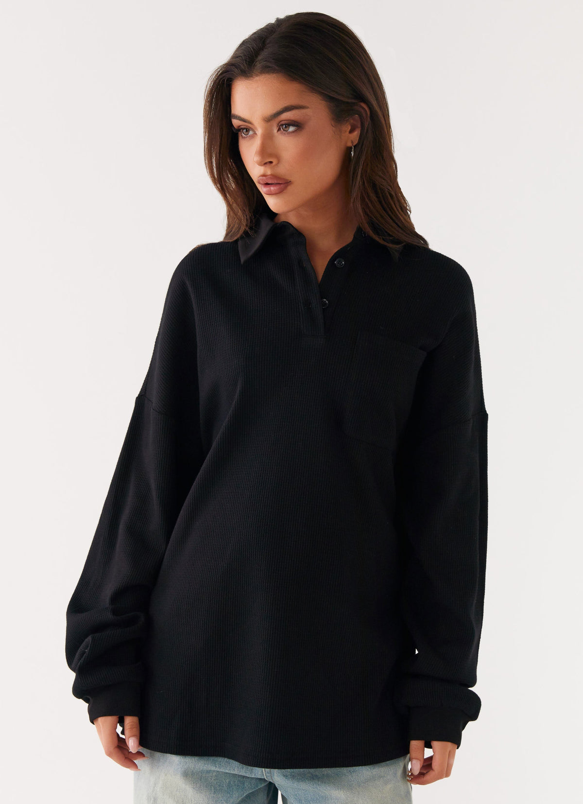 Torrie Oversized Polo Top - Black