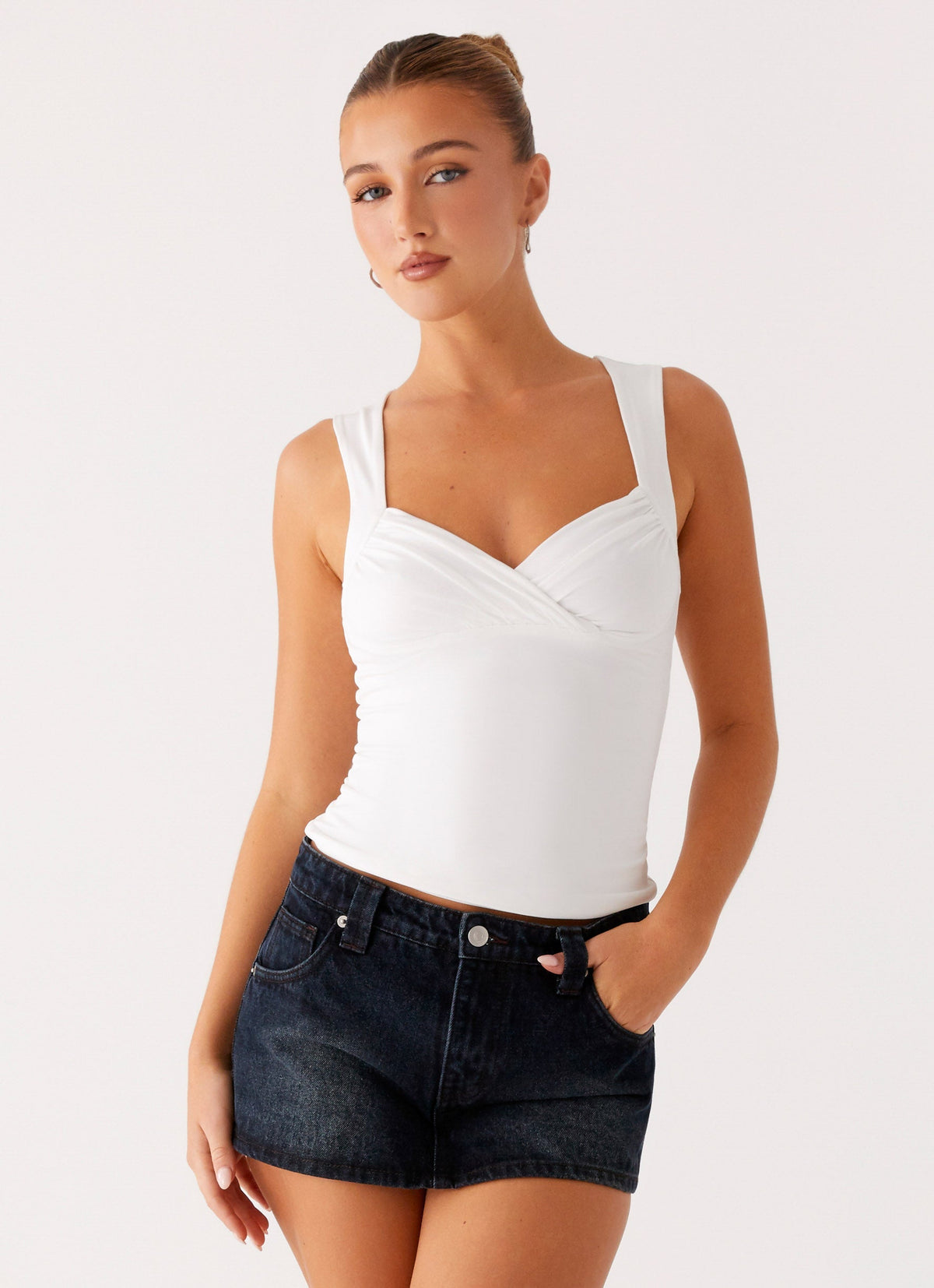 Tropics Low Rise Denim Mini Skort - Washed Dark Blue
