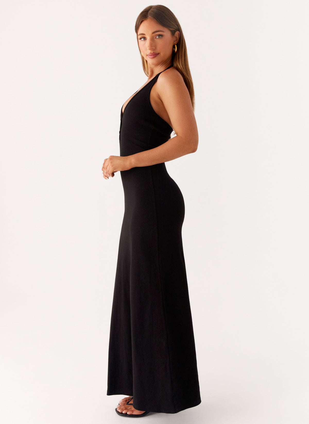 Yaselle Button Front Maxi Dress - Black