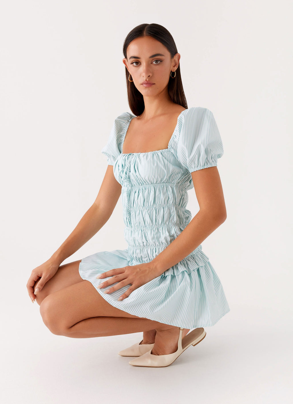 Yolene Mini Dress - Green Gingham