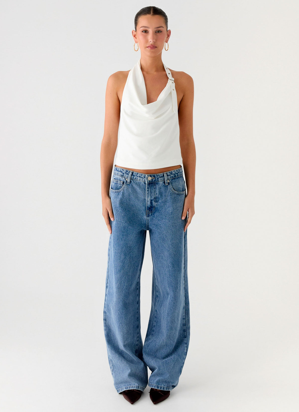 Zaylee Belt Cowl Top - White