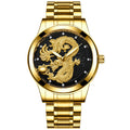 IL - Golden Stainless Steel Casual Watch Dragon Design. Waterproof. Luminous