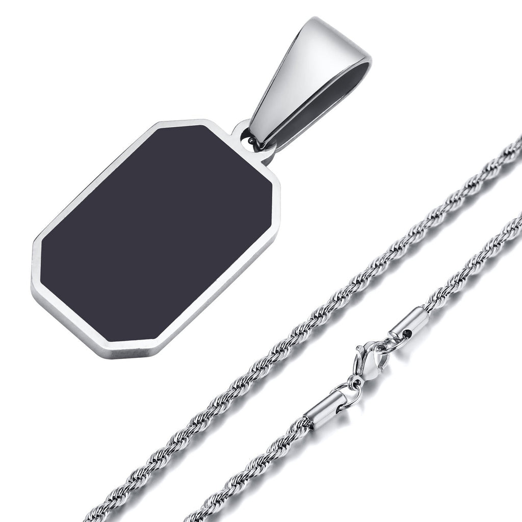 IL - Geometric Square Necklace with Black Enamel Rectangle Pendant